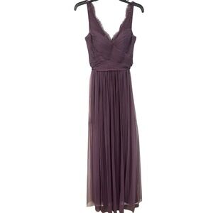 BHLDN Hitherto + Anthropologie Fleur Purple Tulle Lace Gown Bridesmaids Size 2